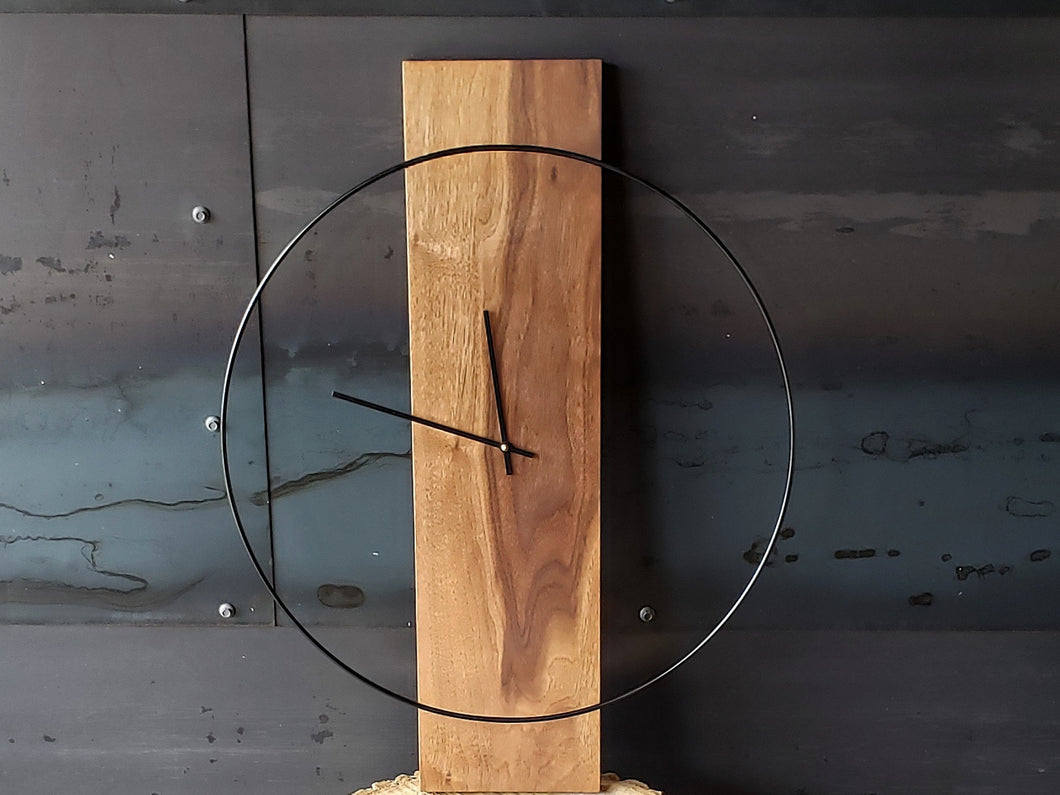 Large 20x25 Modern Rustic Walnut and Steel Wall Clock