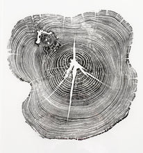 Load image into Gallery viewer, Tree Ring Art, Original Hand Pressed Relief Print, Tree Slice Art, 26x30 Inch Print, Woodcut Art Print, Appalachian Mountain Tree Ring Print

