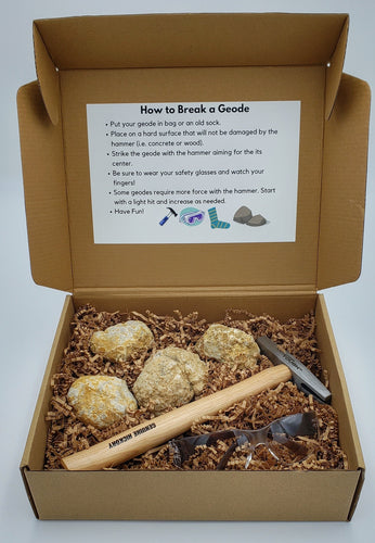 Moroccan Geode Kit, Break Open Your Own Geodes, Includes 4 Geodes, 1 Hammer , 1 Pair Safety Glasses