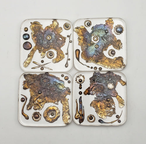 Clear Bismuth and Resin Coasters/ Modern/Bling/ Statement piece/ Modern/Art/Artful/Artwork