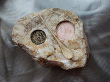 Load image into Gallery viewer, Handcrafted Stone Salt and Pepper Seasoning Pinch Pot with Hand Whittled Spoon
