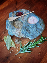 Load image into Gallery viewer, Handcrafted Stone Salt and Pepper Seasoning Pinch Pot with Hand Whittled Spoon
